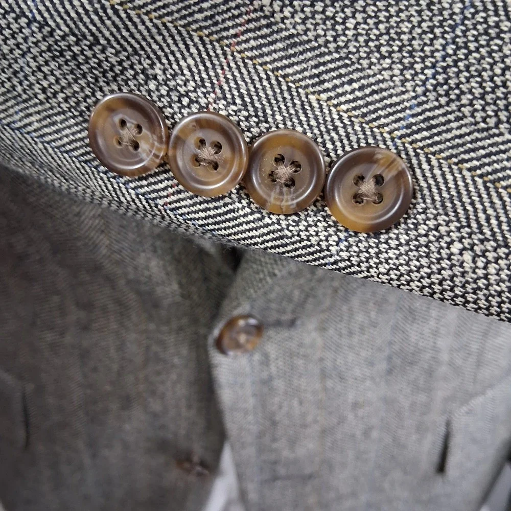Chaps Ralph Lauren Tweed Sport Coat 38S Brown Herringbone Silk Wool Vintage